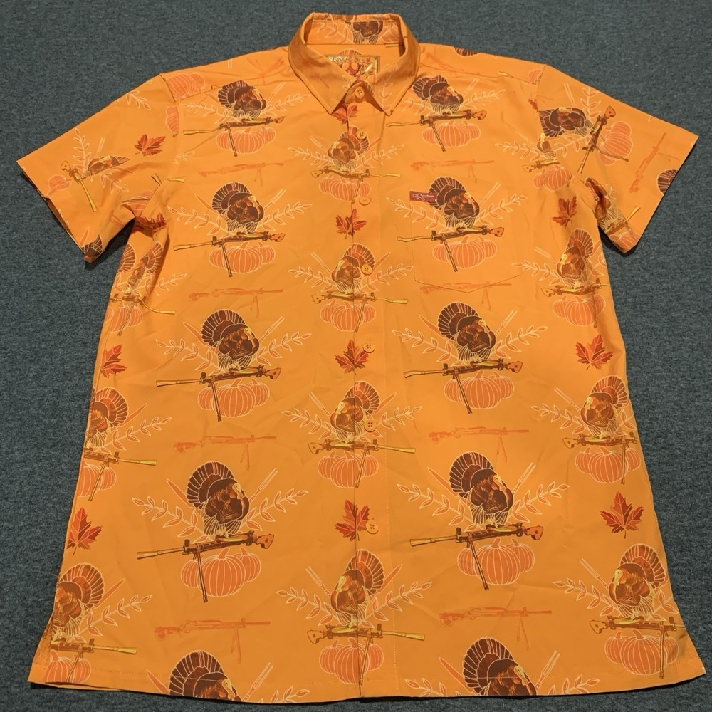 Retro Rifle Full Platter Men's Shirt  ORANGE TURKEY THANKSGIVING - Size L